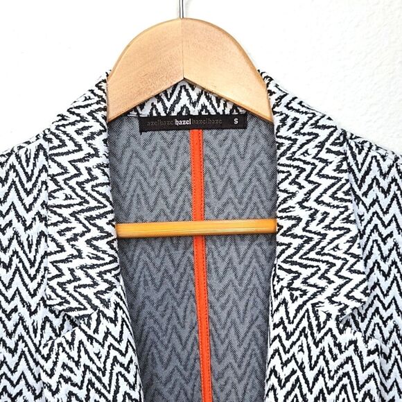 HAZEL Black White Long Sleeve Collared Cardigan Blazer Jacket size S - Picture 2 of 16